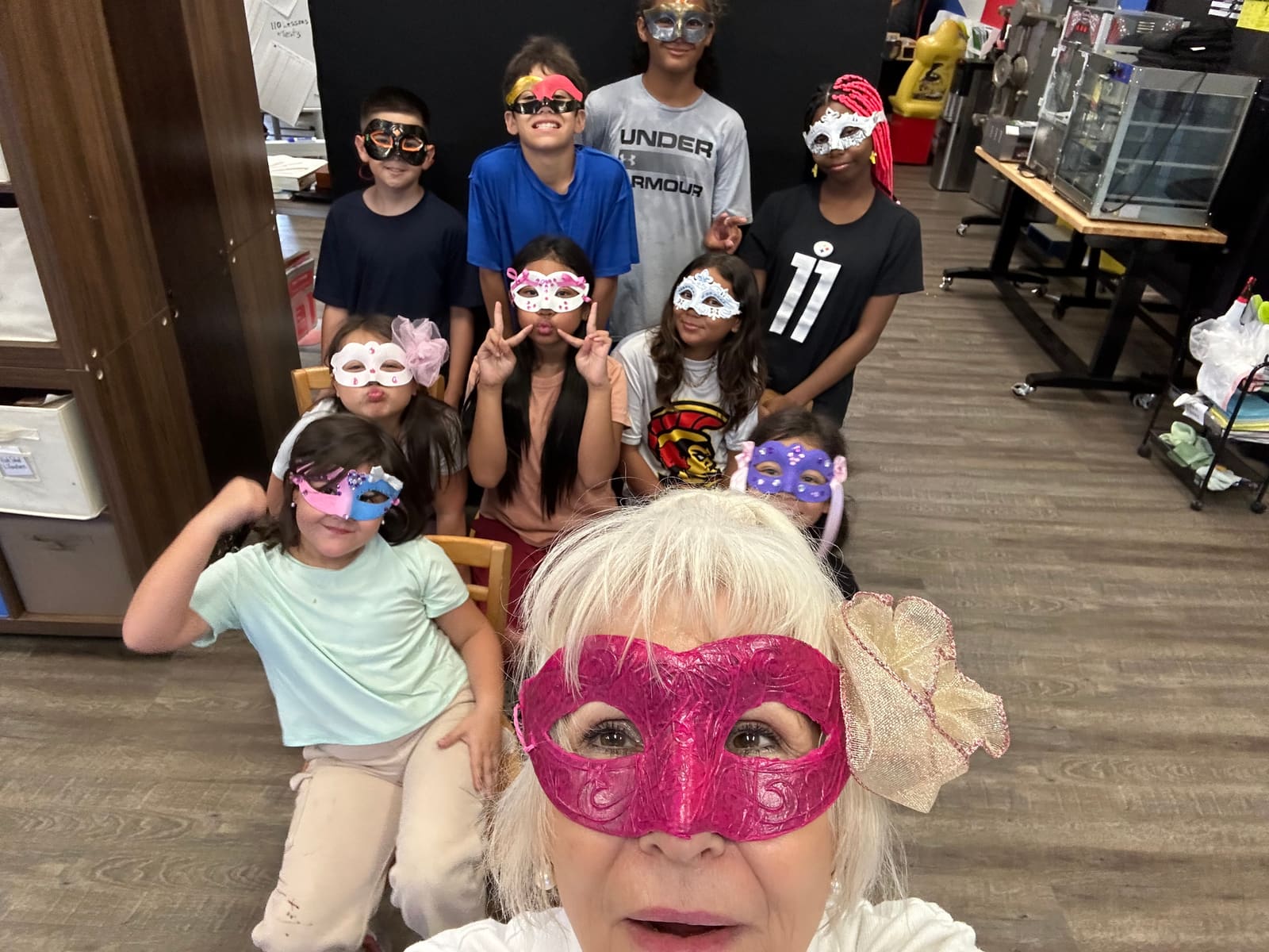 The whole crew in masks
