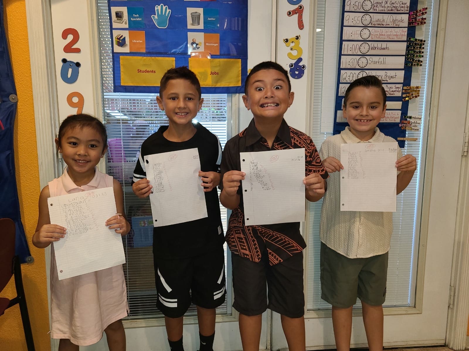 Proud of their spelling scores